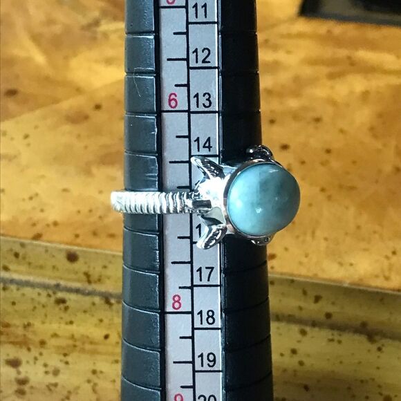 Natural Larimar Sterling Silver Turtle Ring Size 7 - Picture 8 of 8